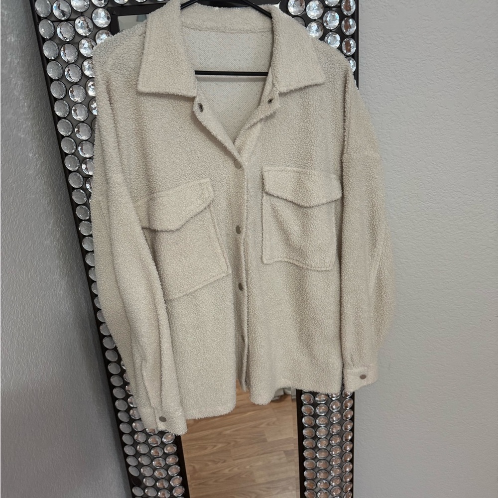 Cream Button-Up Fleece Jacket